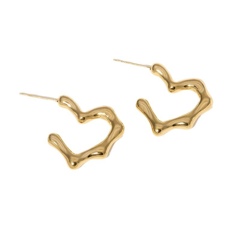 Minimalist Checkered Heart Pleated Geometric Flower Stainless Steel Electroplating Stud Earrings