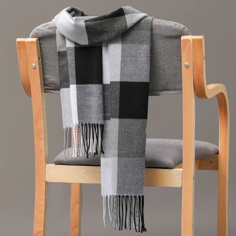 Autumn And Winter Men's Plaid Scarf British Plaid Cashmere Tassel Couple Parent-child Men's Scarf