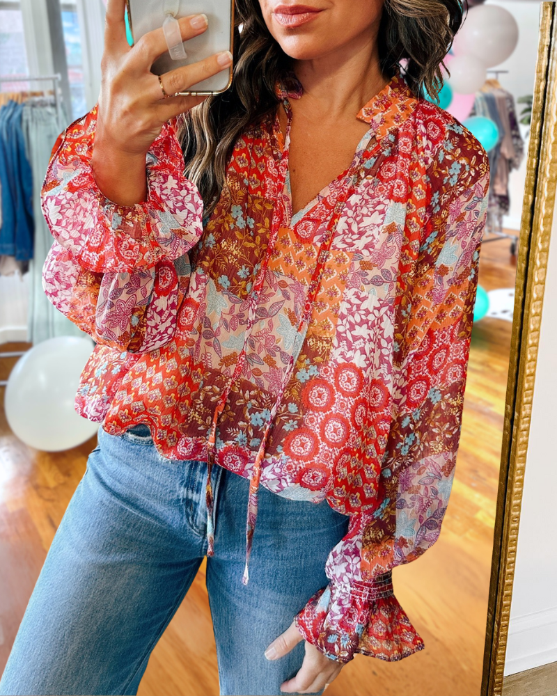 Floral Printed Bubble Blouse