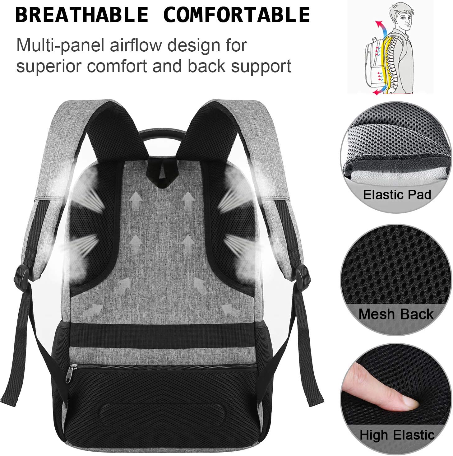Laptop Backpack,Business Travel Anti Theft Slim Durable Laptops Backpack with USB Charging Port,Water Resistant College Computer Bag for Women & Men Fits 15.6 Inch Laptop and Notebook - Black