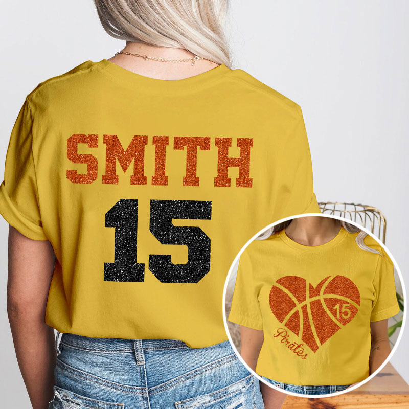 Personalized Mascot And Heart Sport Game Day Teacher Two Sided T-Shirt