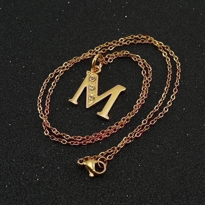 Minimalist Letter 304 Stainless Steel Rhinestones Inlay Stainless Steel Necklaces