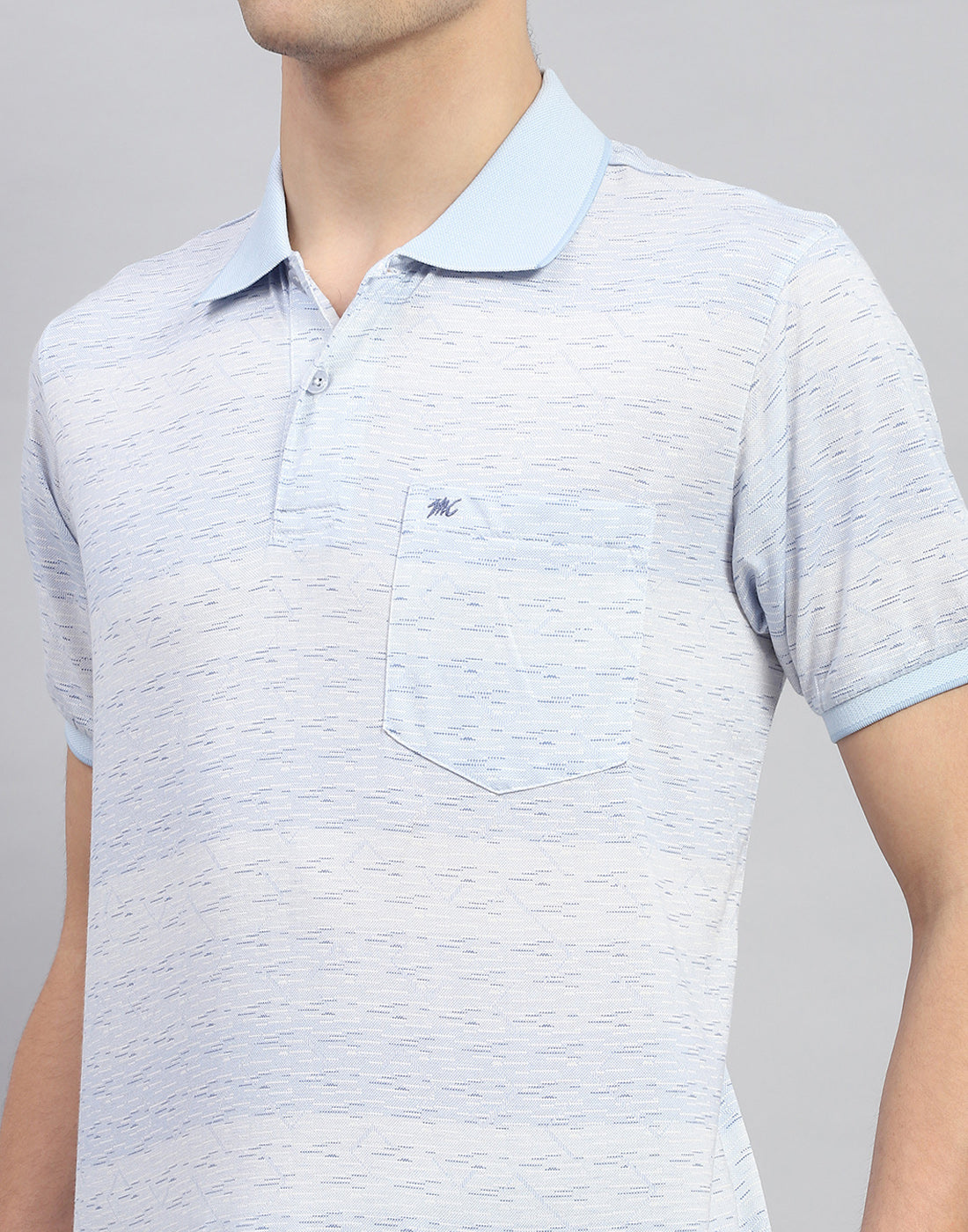 Men Sky Blue Printed Polo Collar Half Sleeve T-Shirt