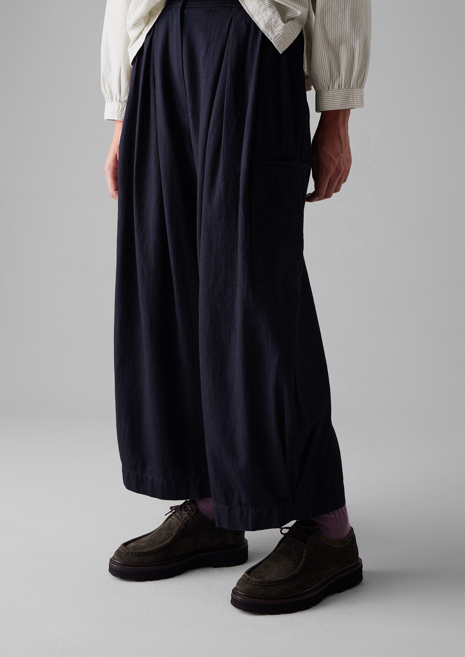 Indigo Twill Wide Leg Trousers | Indigo
