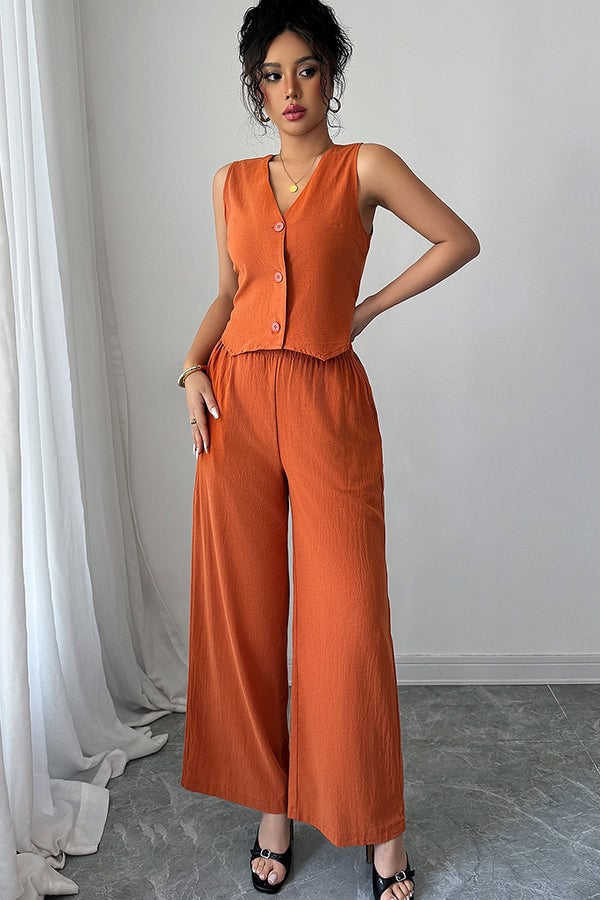 Solid Color Button Two Pieces Set