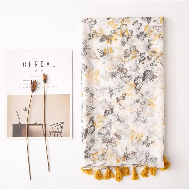 Wild Butterfly Warm Shawl Cotton And Linen Feel Gauze Holiday Big Beach Towel