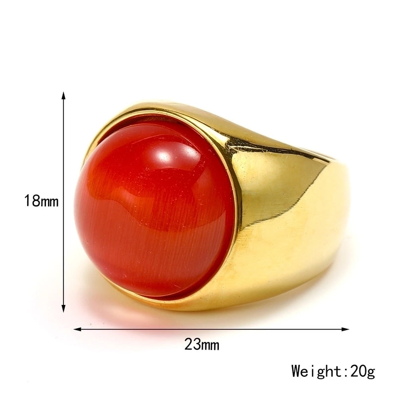 Vintage Style Minimalist Geometric Color Block Titanium Steel Plating Inlay Opal Rings
