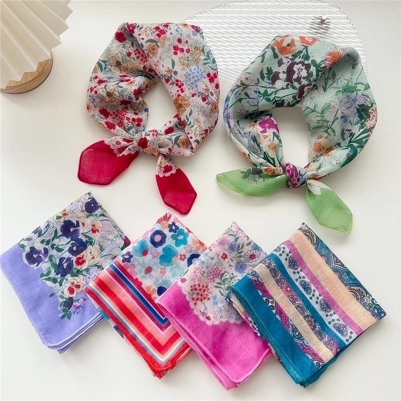 Women's Pastoral Flower Polyester Silk Scarf