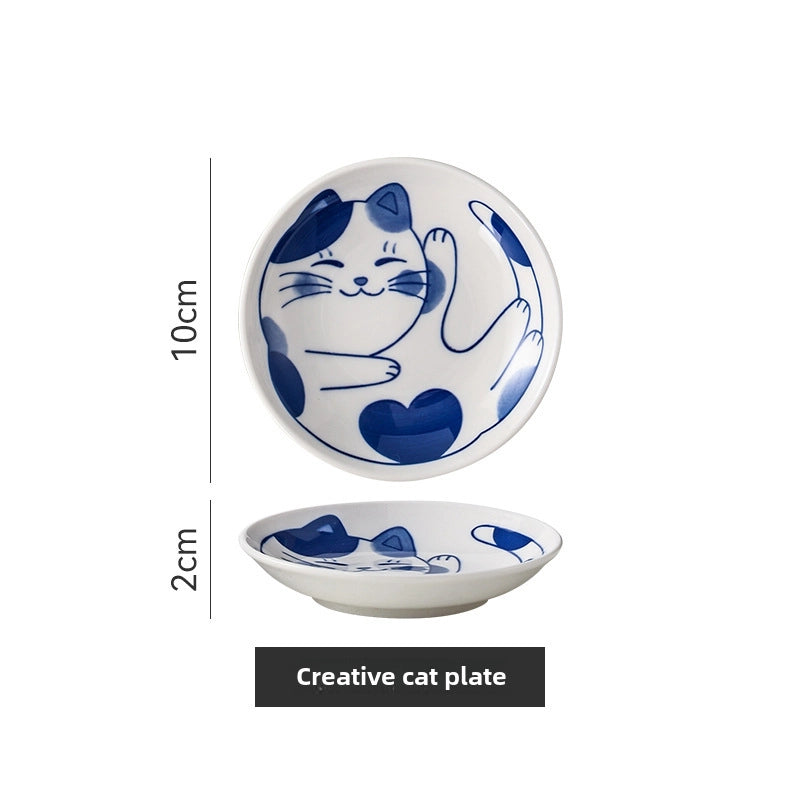 Cat Dish Cartoon Ceramic Dish Household Dining Table Dip Dish Soy Sauce Dish Hotpot Seasoning Dish Small Dish Seasoning Dish