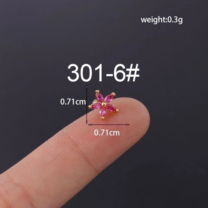 Ear Cartilage Rings & Studs Minimalist Flower Copper Plating Artificial Gemstones