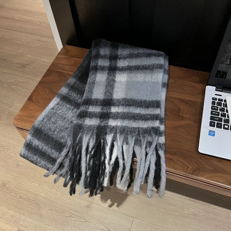 Plaid Shawl Tassel Mohair Scarf Female Winter Students Travel Versatile Fashion Scarf Warm