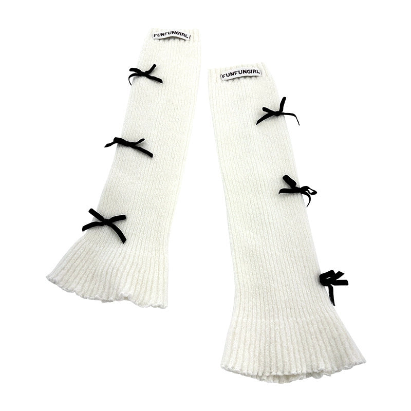 Women's IG Style Solid Color Bow Knot Knit Scarf Sock Cover