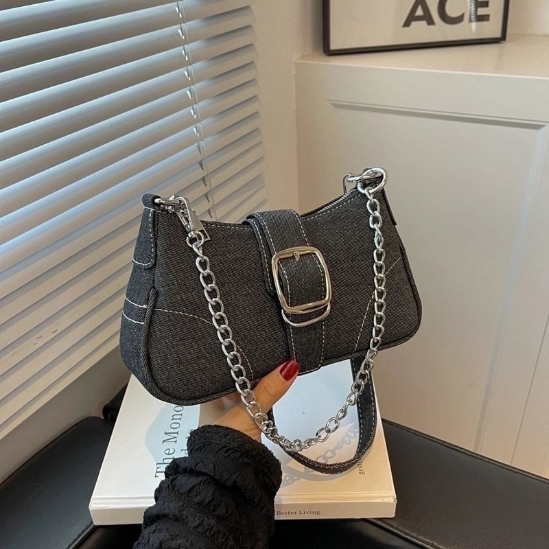 Women's Canvas Solid Color Vintage Style Square Magnetic Buckle Underarm Bag