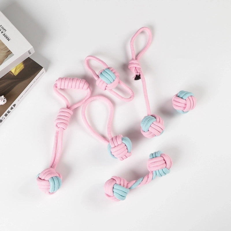 Cute Geometric Molar Long Lasting Tooth Cleaning Woven Ball Dogs Pet Cotton Rope Toy