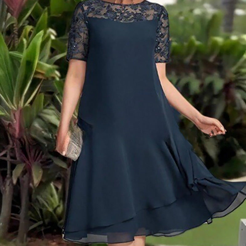 Abito midi svasato a strati in rete da donna