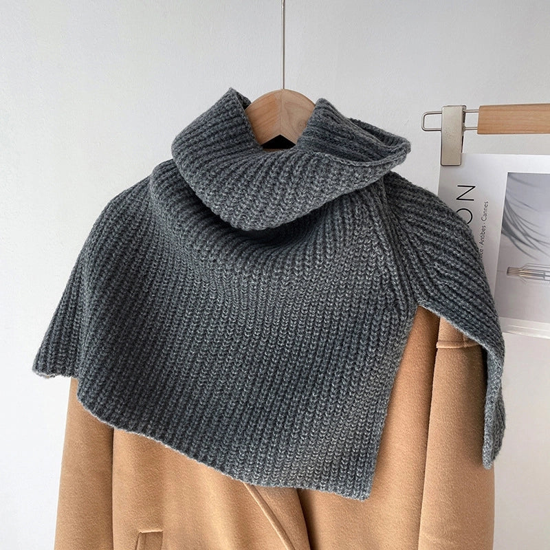 Autumn And Winter  Solid Color Warm Pullover Scarf High Collar Split Scarf Knitted Wool Simple Shawl