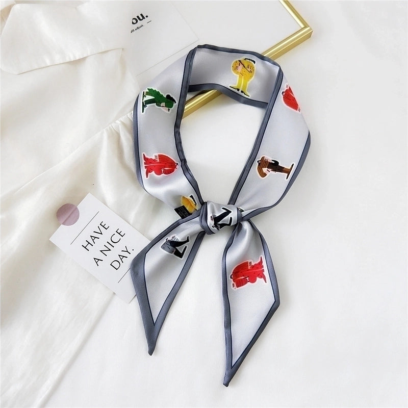 Fashion Streamer Printing Bow Silk Scarf
