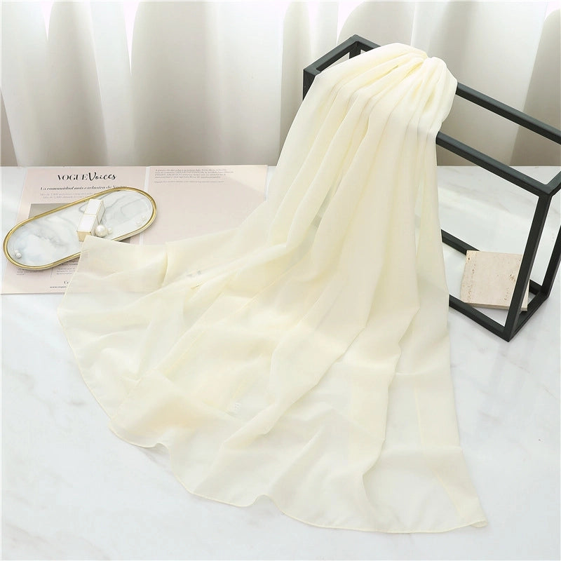 Pearl Chiffon Scarf Solid Color Rectangular Scarf Women's Shawl Basic Scarf