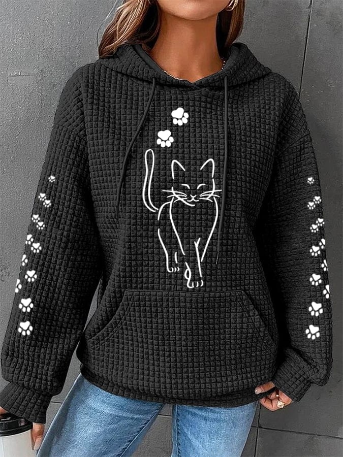 Women's Cute Cat Graphic Cat Mom Casual Waffle Hoodie