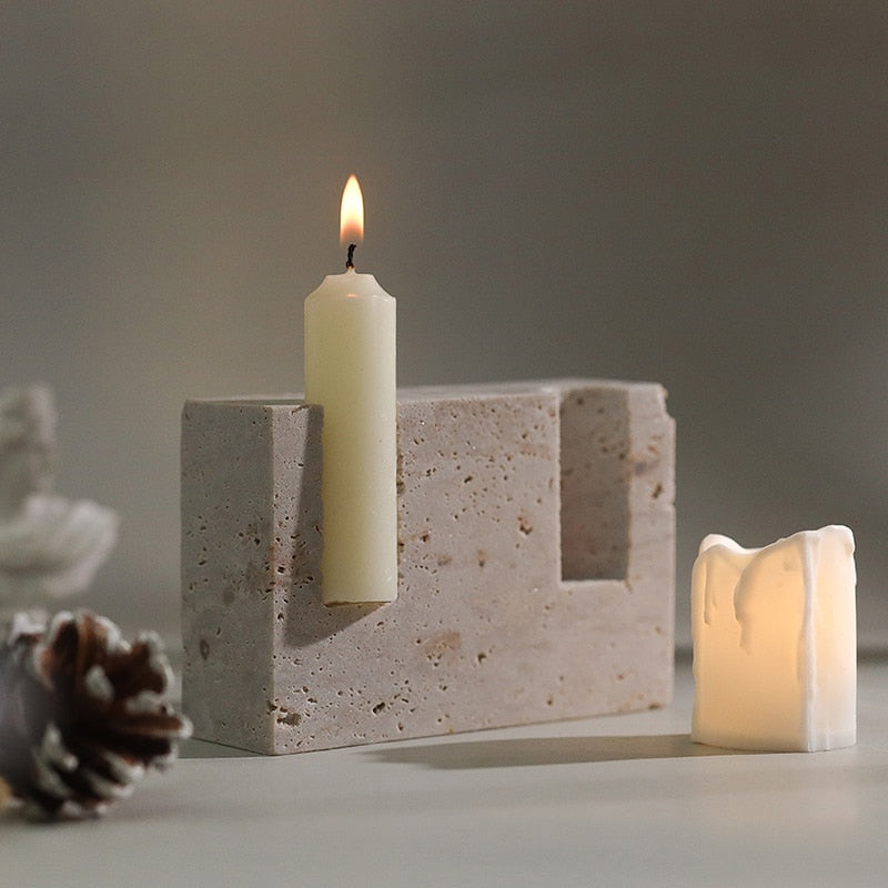 Galen Travertine Stone Candle Holder