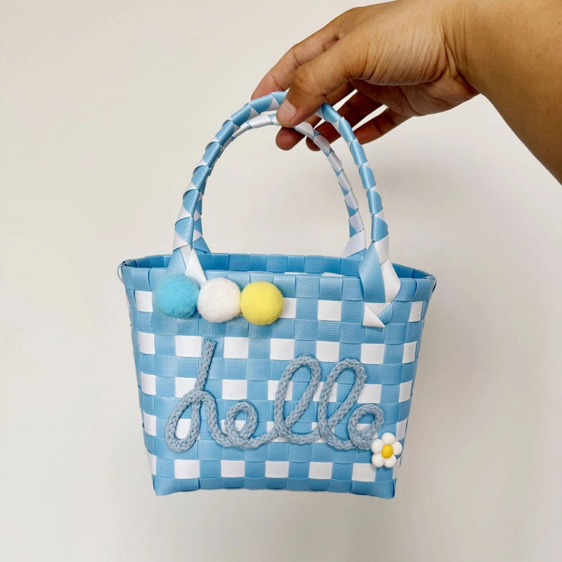 Women's PVC Color Block Plaid Vacation Weave Square Open Square Bag