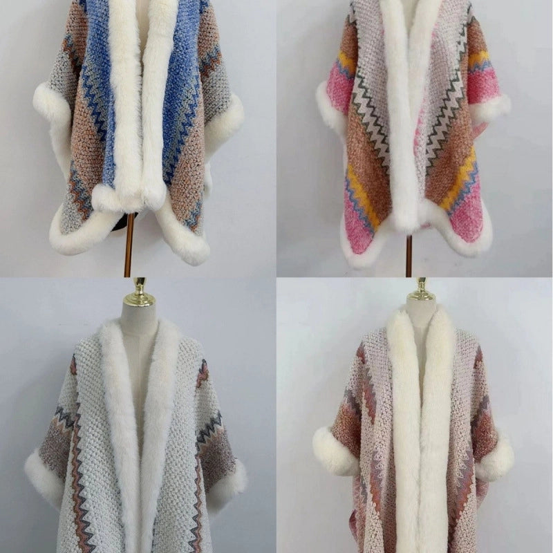 Women's Minimalist Classic Style Color Block Knit Patchwork Shawl