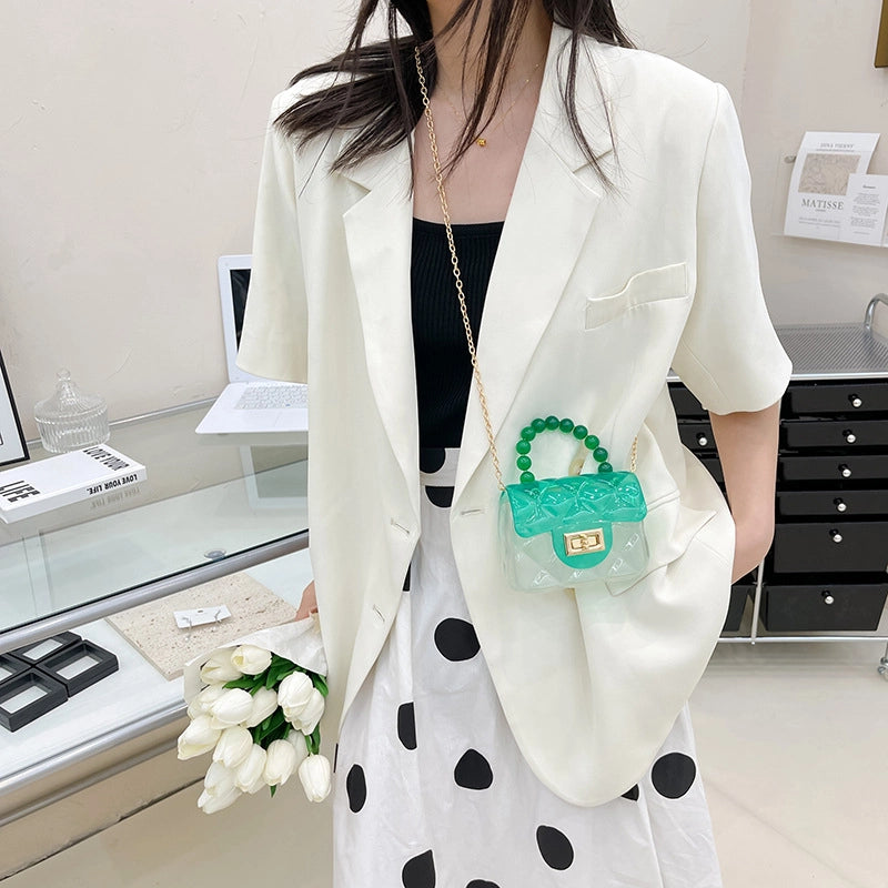 Women's Mini Pvc Color Block Fashion Transparent Square Lock Clasp Crossbody Bag