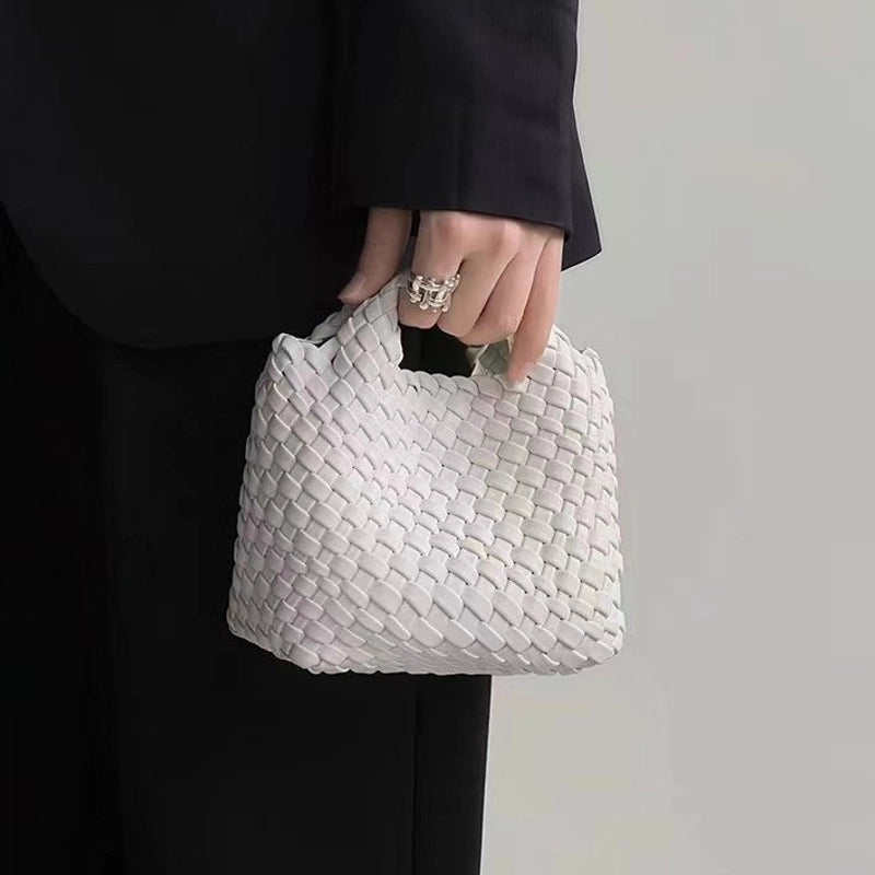 Women's Small Pu Leather Solid Color Streetwear Weave Square Open Crossbody Bag