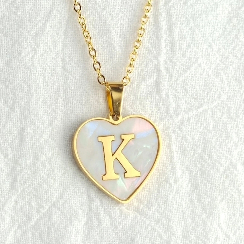 Cute Sweet Letter Titanium Steel Plating Inlay Shell Pendant Necklace