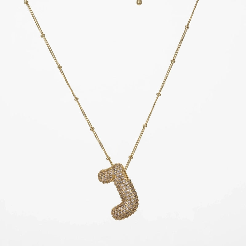 Copper Gold Plated Silver Plated IG Style Minimalist Plating Inlay Letter Zircon Pendant Necklace