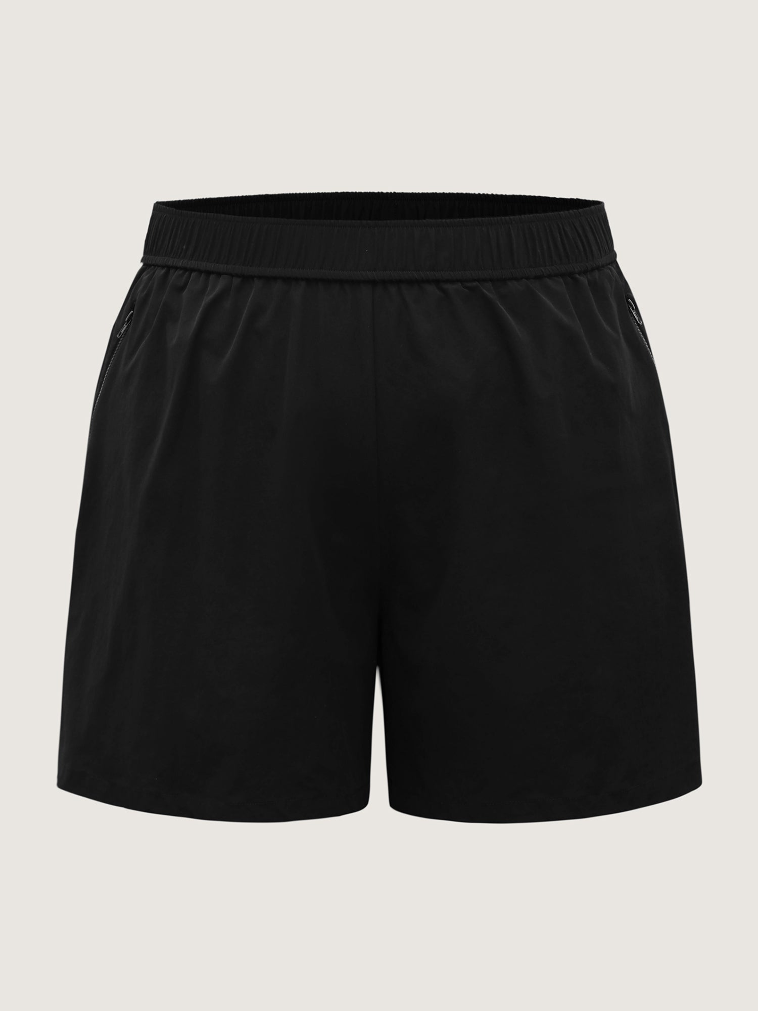 Solid Zipper Pockets Wide-Leg Shorts