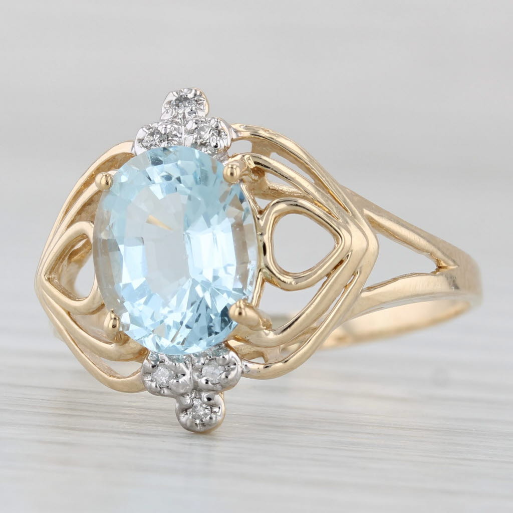 2.50ctw Oval Aquamarine Diamond Ring 14k Yellow Gold Size 10.5