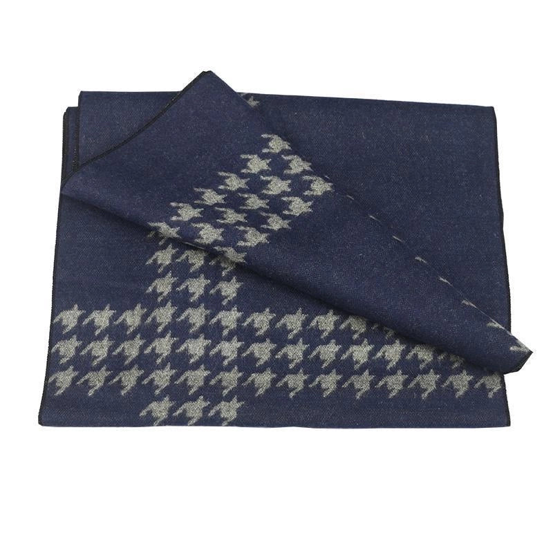 Men's Scarf Autumn And Winter Cashmere Fashion Casual Warm Scarf Plaid Black And White Distinctive Pattern Blue Fashion