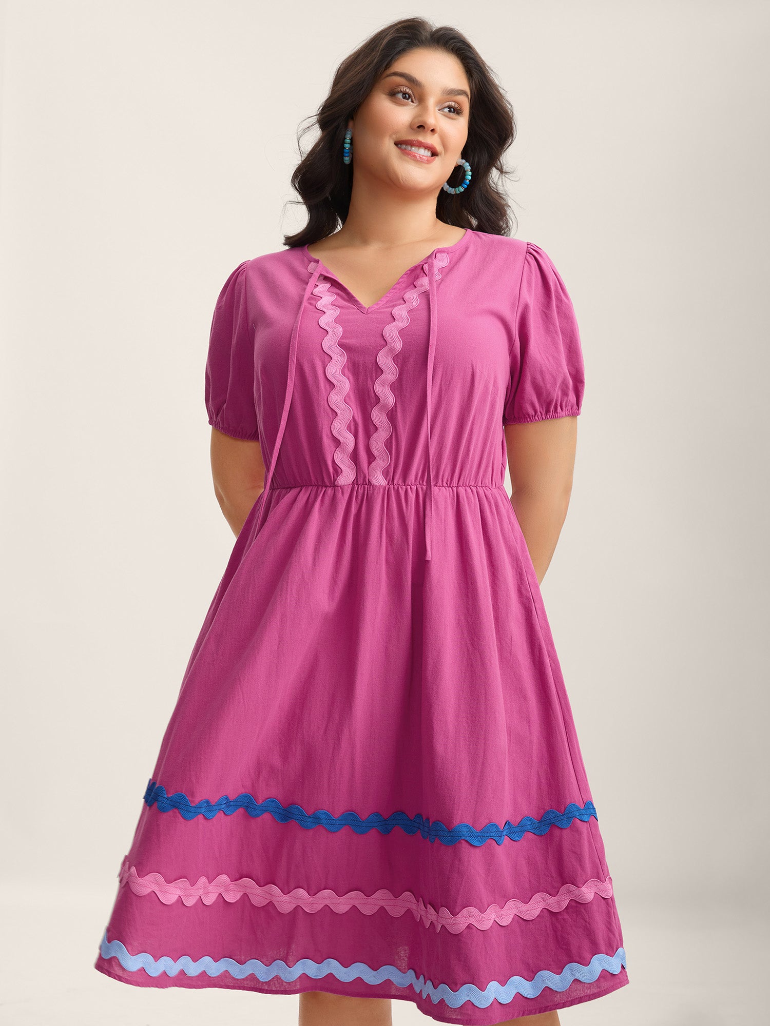 Pure Cotton Stretchy Waist Ribbon Midi Dress