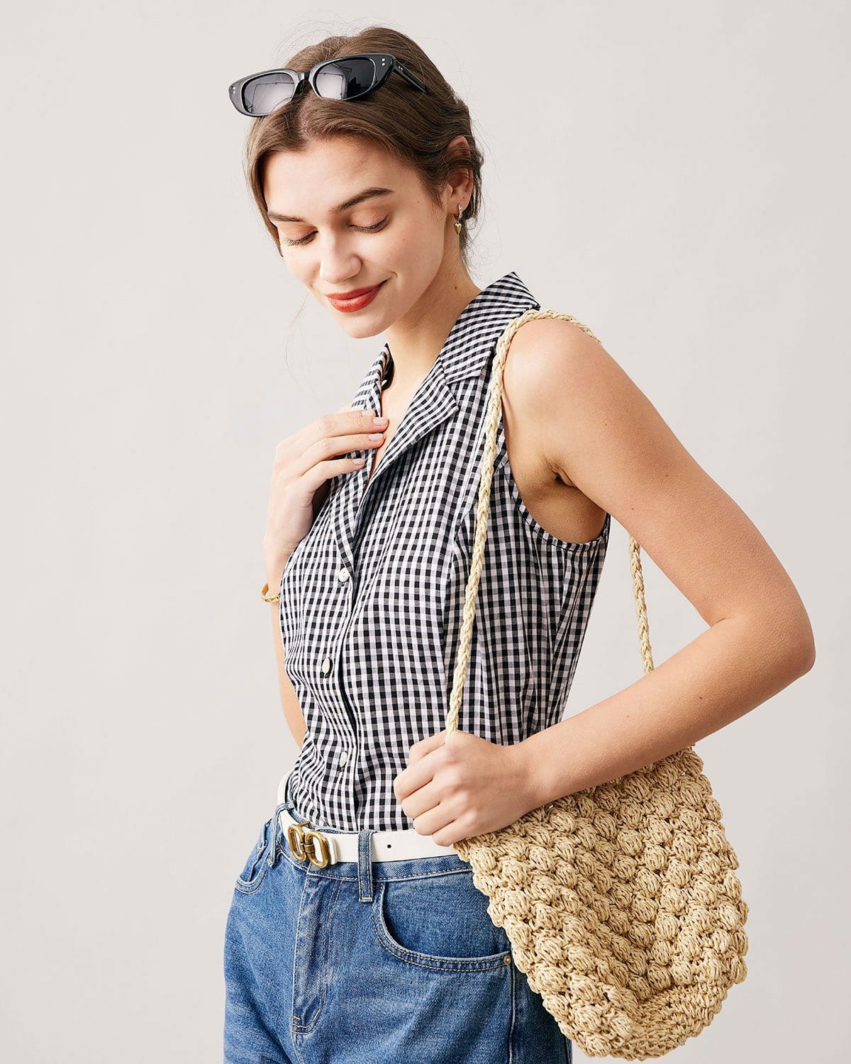 The Collared Button Up Sleeveless Plaid Vest