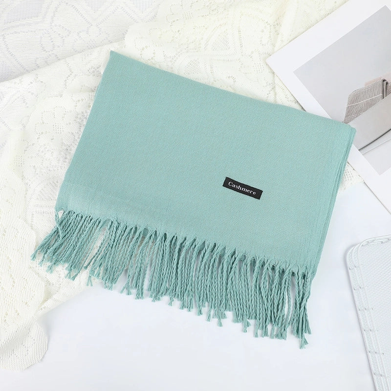 Solid Color Cashmere Tassel Scarf  Autumn And Winter Warm Scarf Simple Style Air Conditioning Shawl