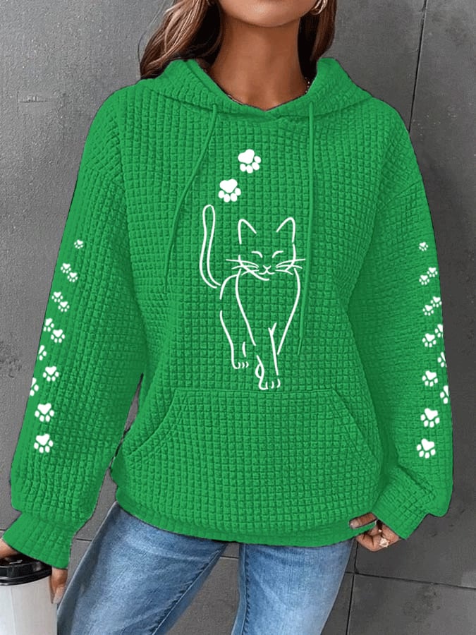 Women's Cute Cat Graphic Cat Mom Casual Waffle Hoodie