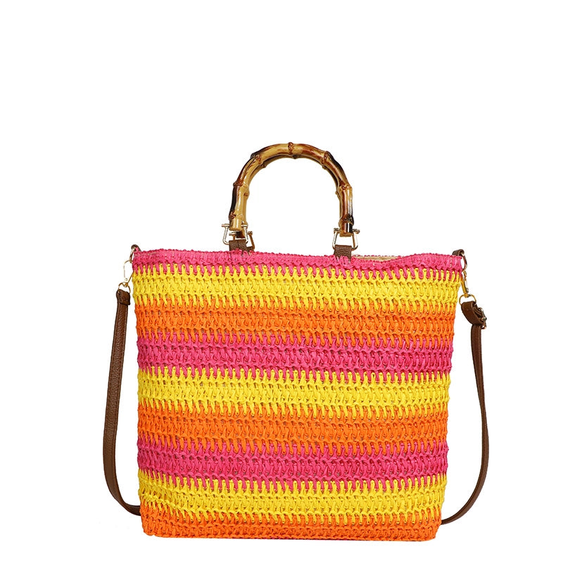 Women's Straw Square Elegant Classic Style Square String Shoulder Bag Crossbody Bag