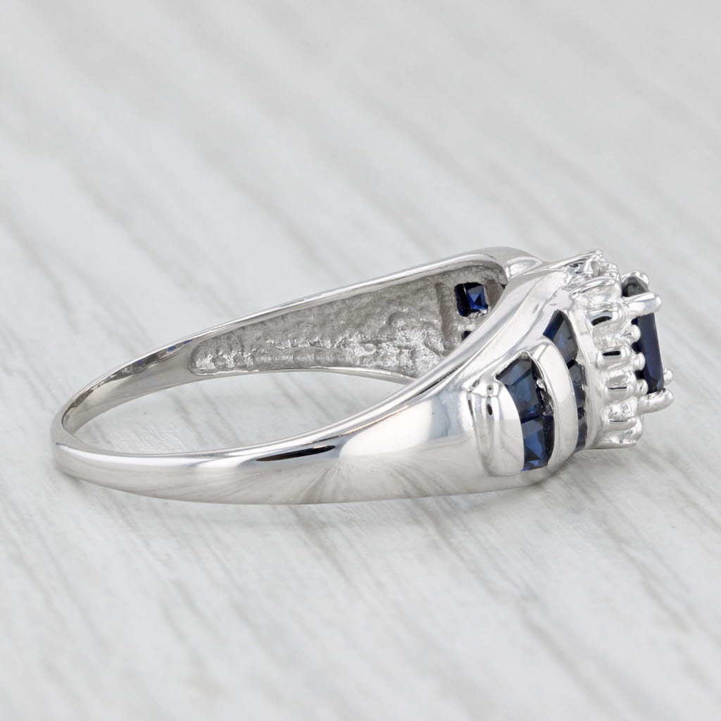 1.22ctw Lab Created Sapphire Diamond Halo Ring 10k White Gold Size 9