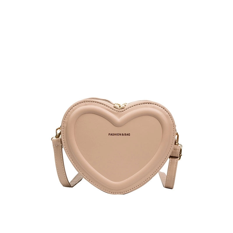Women's Small Pu Leather Solid Color Fashion Heart-shaped Zipper Crossbody Bag