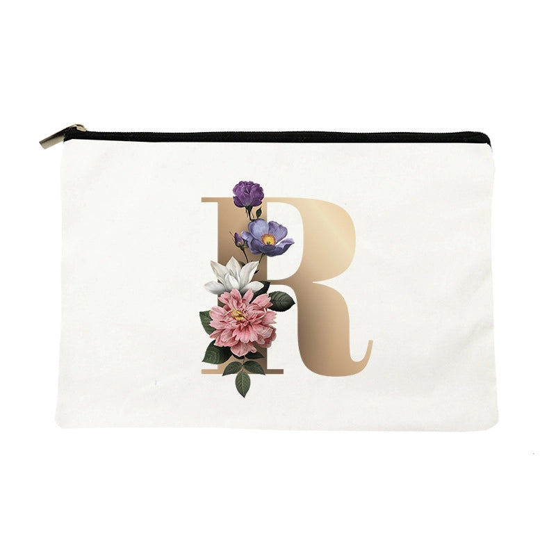 Letter Flower Makeup Bag Personalized Style English Letters Hand-held Cosmetic Bag Canvas Bag