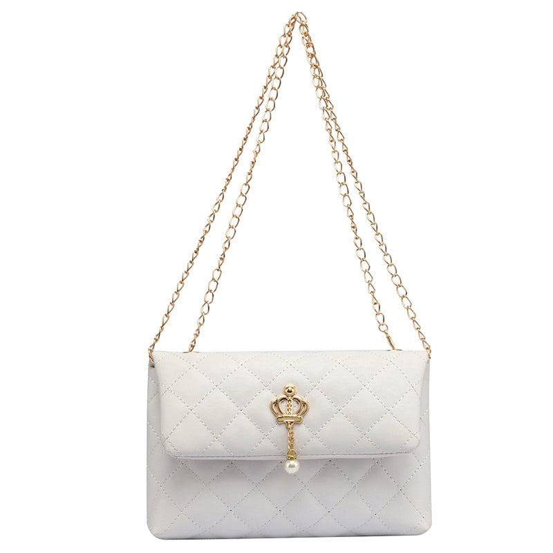 Small Pu Leather Pure Color Pearl Diamond Chain Bag Hander Bag