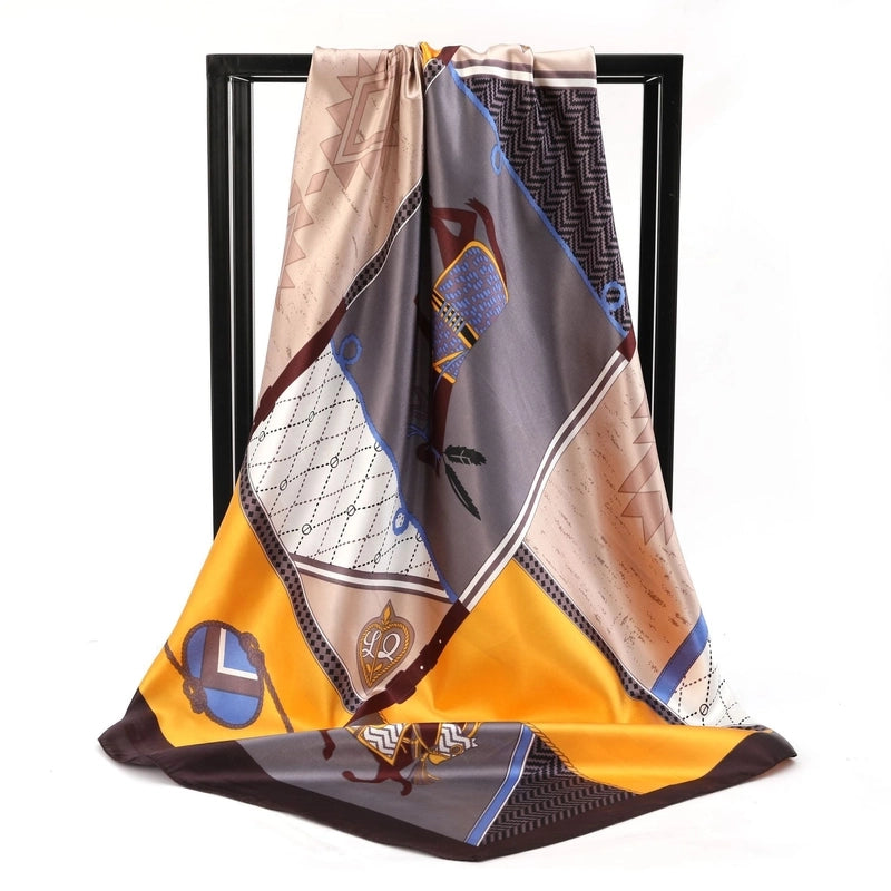 Women's Basic Minimalist Color Block Imitated Silk Printing Shawl