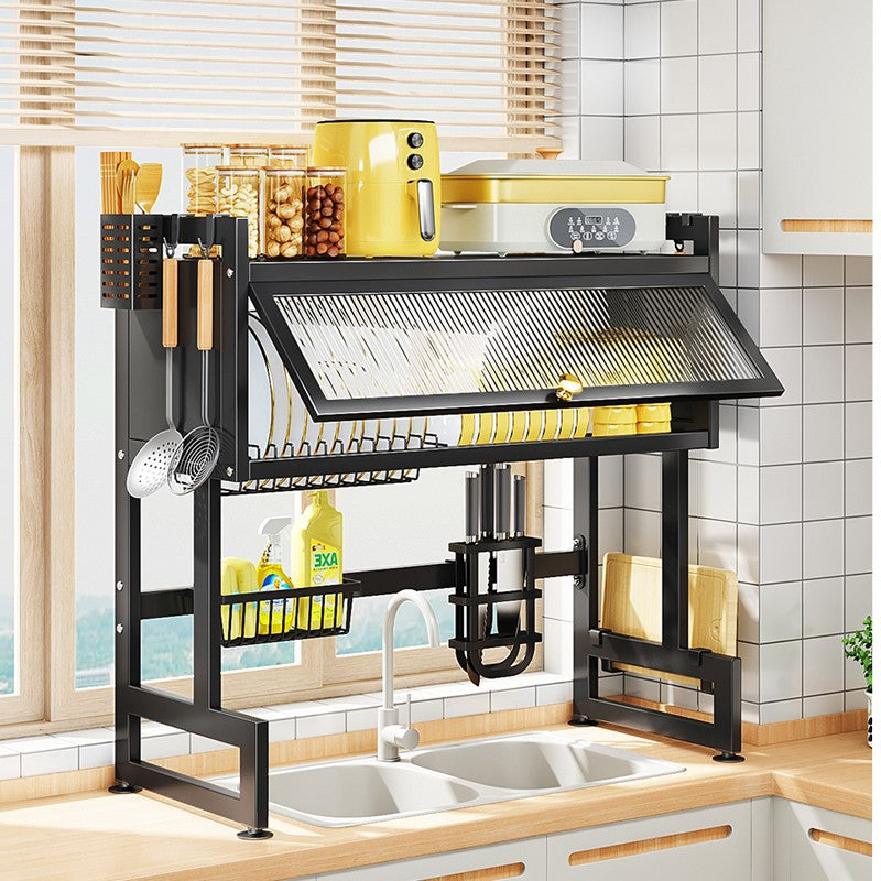 Kitchen Storage Rack Drying Rack with Dustproof Lid