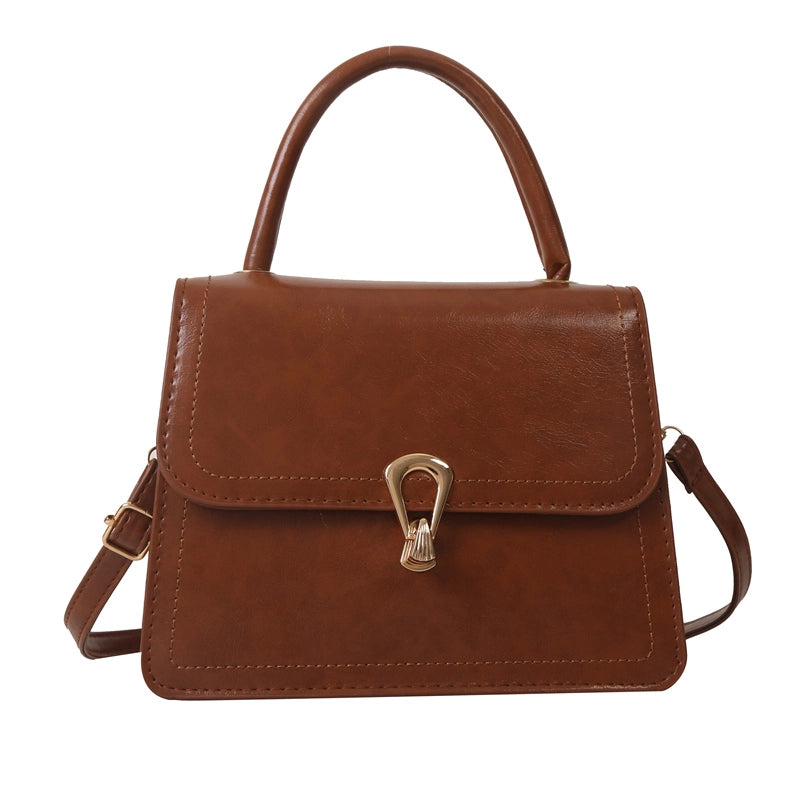 Women's Pu Leather Solid Color Elegant Square Lock Clasp Handbag