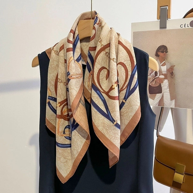 Women's Elegant Flower Polyester Silk Scarf