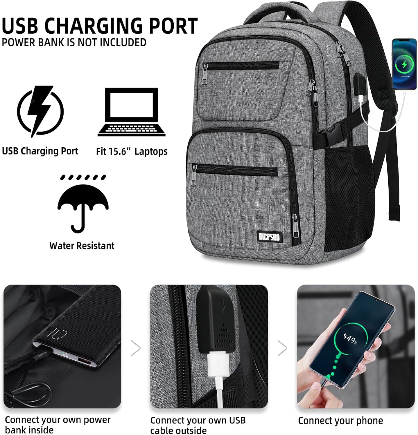 Black backpack for school, School Backpack for boys teens, Backpacks for men, College high middle school bookbag Fits15.6 Inch Laptop with USB Charging Port, Boys backpack, Book bag