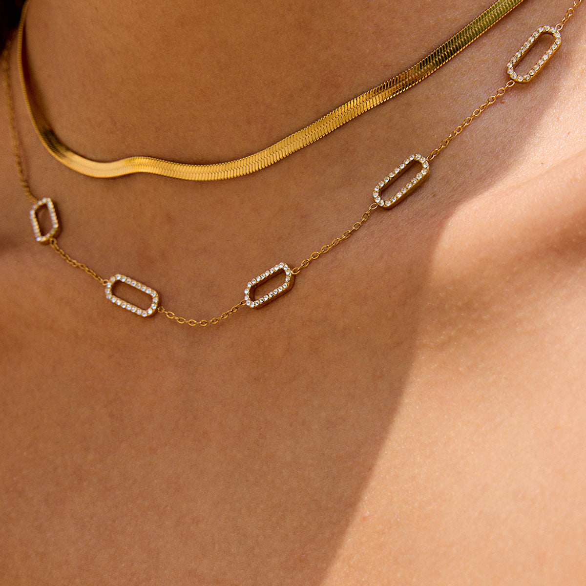 Stainless Steel Rhinestone Necklace Jewelry Clavicle Chain Hot Style Titanium Steel