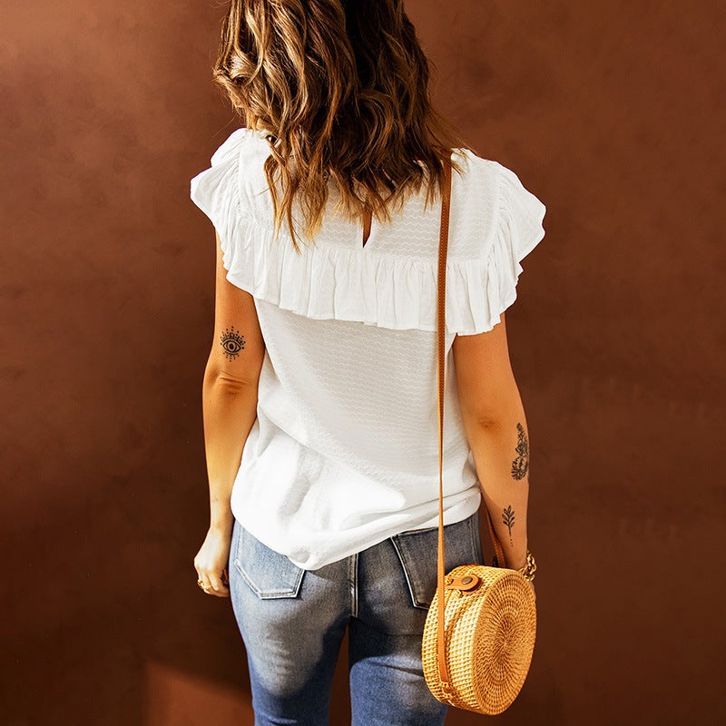 Lace Ruffle Round Neck Top