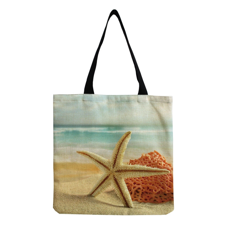 Women's Medium Linen Underwater World Beach Square Open Shopping Bags